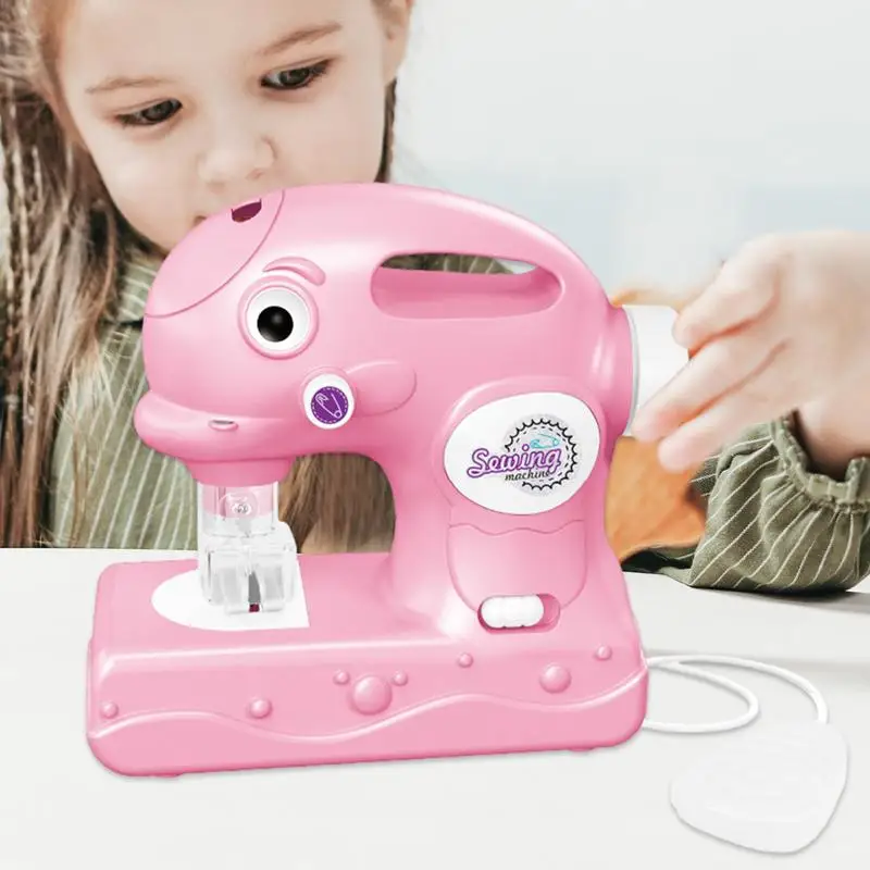 Children Sewing Machine Toy Travel Beginner Sewing Machines Portable Battery Powered Sewing Machine Pretend Play Arts For Kids 4