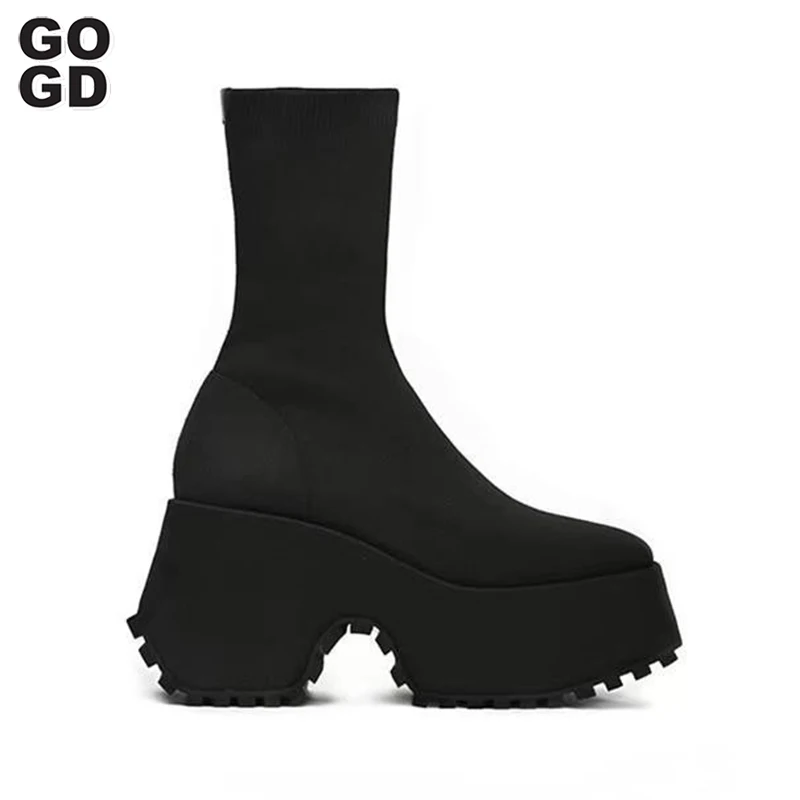 

GOGD Brand Fashion Women’s Gothic Platform Ankle Boots New Chunky Heels Halloween Knee High Boots Punk Style Motorcycle Boots