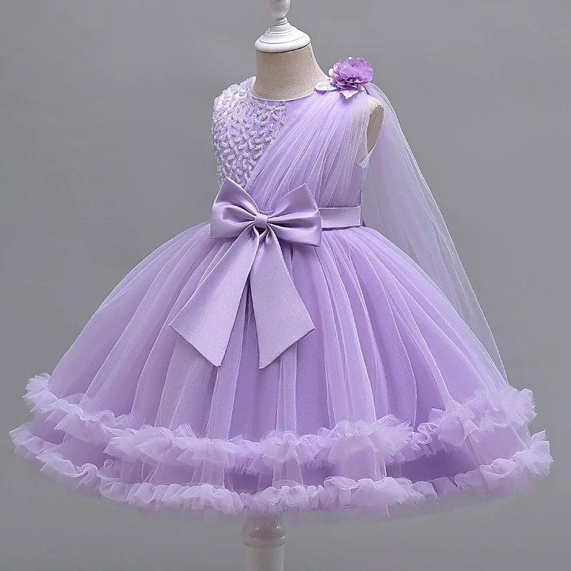 

Girls' Sequin Flower Princess Dress 4-12 Years Old Oblique Shoulder High end Pomped Dress Halloween Banquet Evening Dress