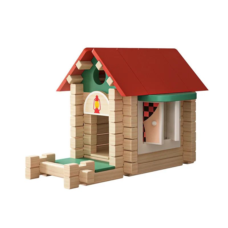Casa pequeña de logaritmo Natural para niños, bloques de construcción educativos de Educación Temprana, juego de ensamblaje de construcción, Juguetes