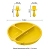 3pcs/set BPA Free Newborn Silicone Children's Tableware Waterproof Baby Plate Solid Color Plates Training Fork Spoon Baby Stuff 3