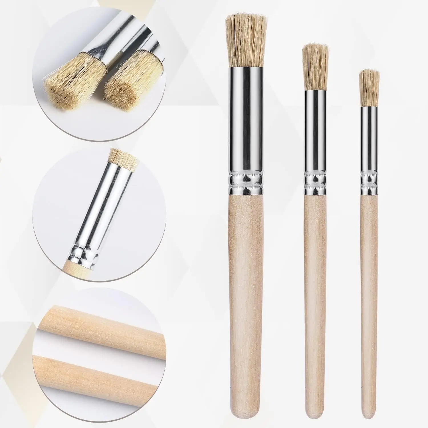 Set of 6 Stencil Paint Brushes with Bristle Hair And Wooden Handles, Ideal for DIY Crafts Including Watercolor, Oil, And Acrylic 3