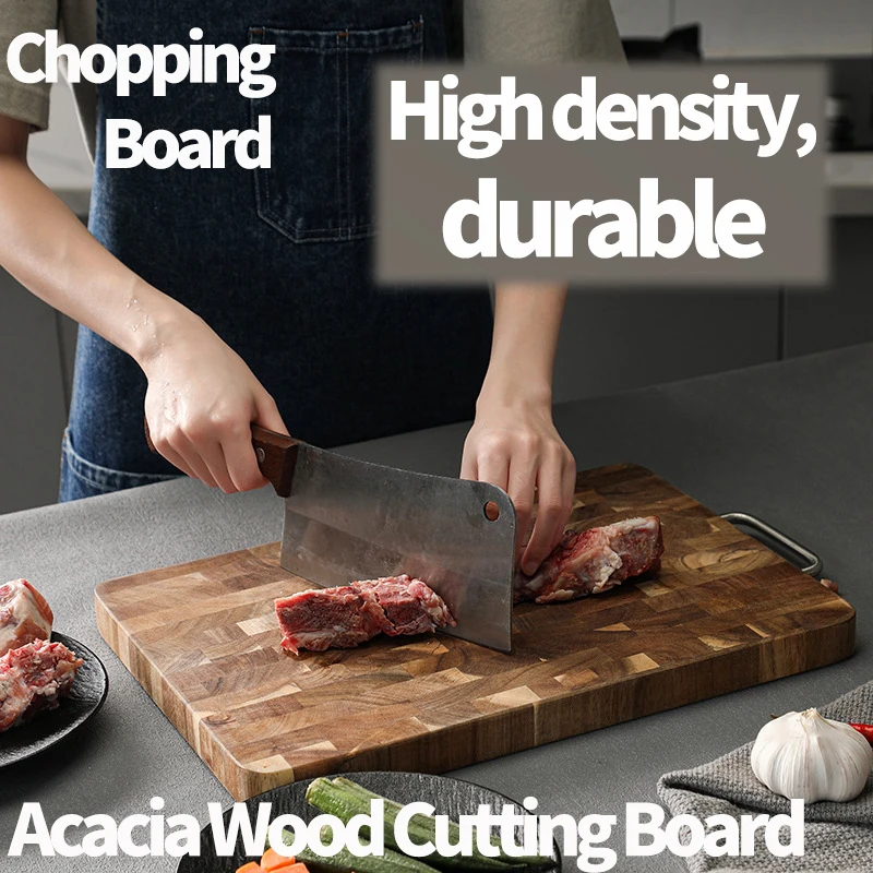 Thick End Grain Acacia Wood Cutting Board, Double Handle Heavy Duty Butcher Block, Mold Resistant Chopping Board for Kitchen 3
