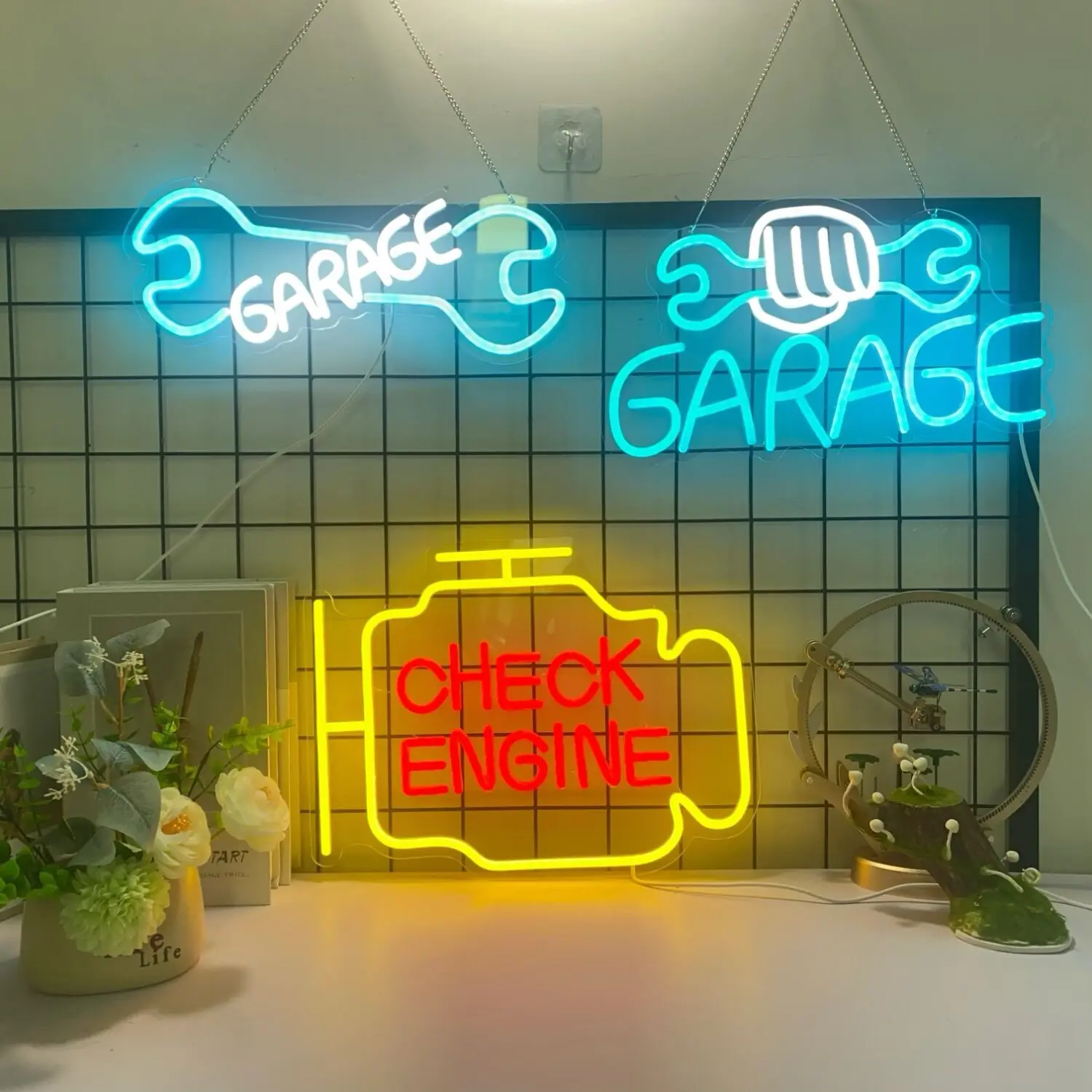 Neon Sign Check Engine Neon Signs Wall Decoration LED Neon Garage Signs Garage Lighting Signs For Men's Auto Repair Shop Workshops