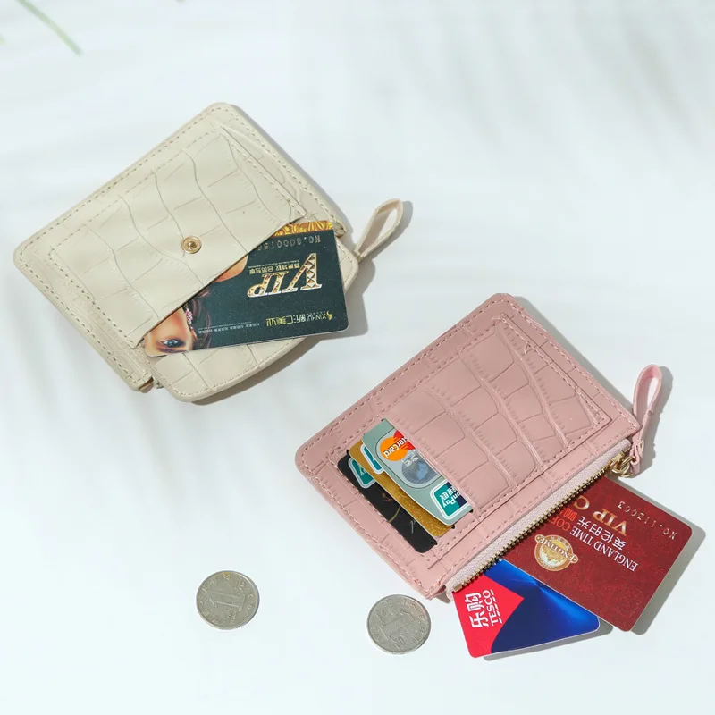 Women Slim Business Card Holder Wallet Men Mini Wallets Zipper Card Money Holders Vintage Short Wallet Female Thin Small Purse 5