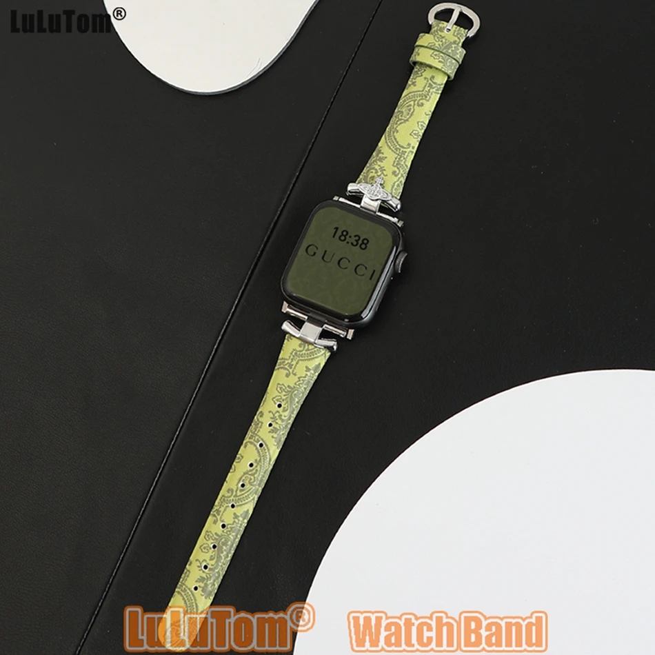 

Leather Strap For Apple Watch Band 49 41mm 45mm 38 42 44 40 Luxury Printed Wristband Iwatch Series 9 se 5 6 7 8 ultra 2 Bracelet