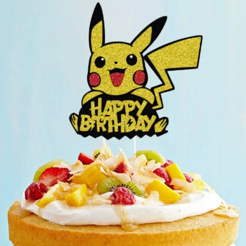 Pokemon wszystkiego najlepszego z okazji urodzin akrylowa ozdoba na wierzch tortu strona dekoracji Pikachu ciasto wystrój flaga Baby Shower pieczenie materiały dla majsterkowiczów upominki dla dzieci