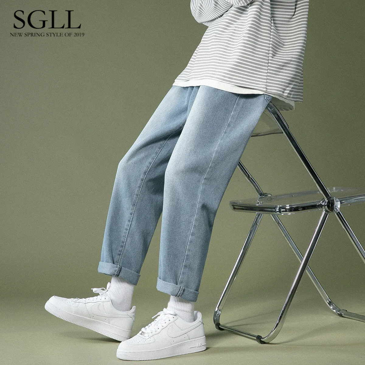 Wholesale 2022 Denim Jeans Men's Wide Leg Straight Korean Fashion Spring Autumn Loose Light Blue Street Casual Pants Trousers