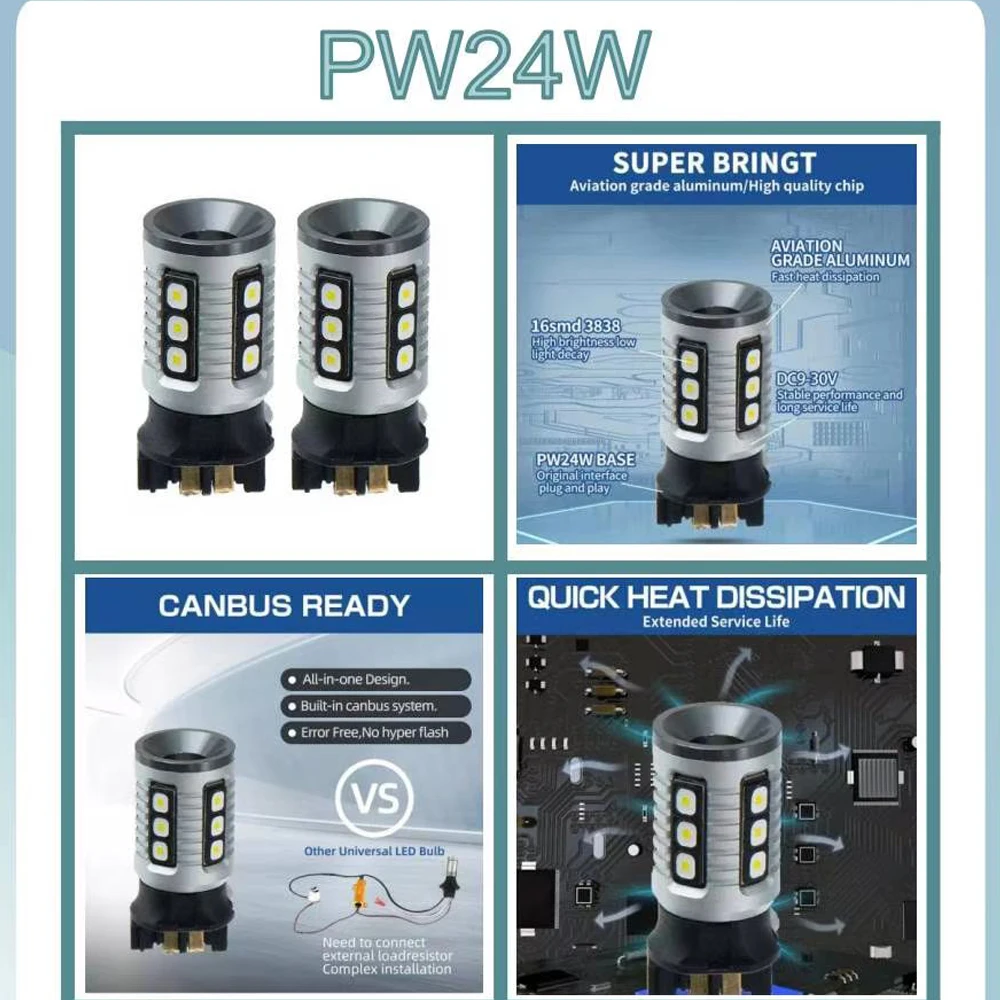 PW24W LED  Canbus    õ, ְ   DRL ڹ ȭƮ 15W  ÷ , 2 