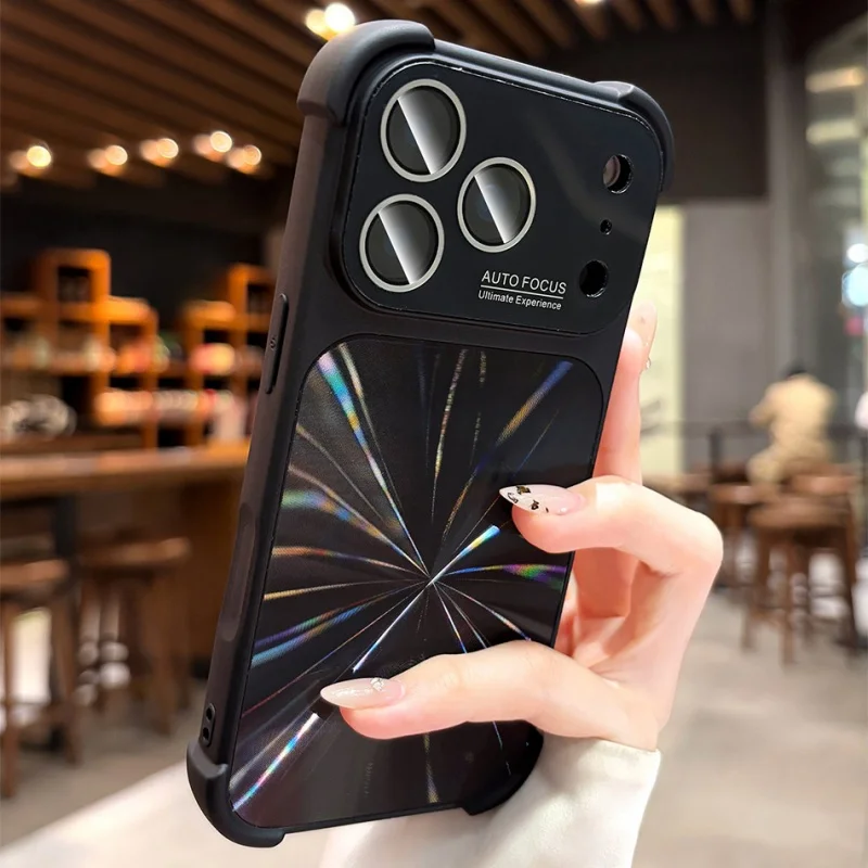 Bumper Shockproof Soft Silicone Case with Laser Aurora Glass Lens Protection and Touch Buttons Cover