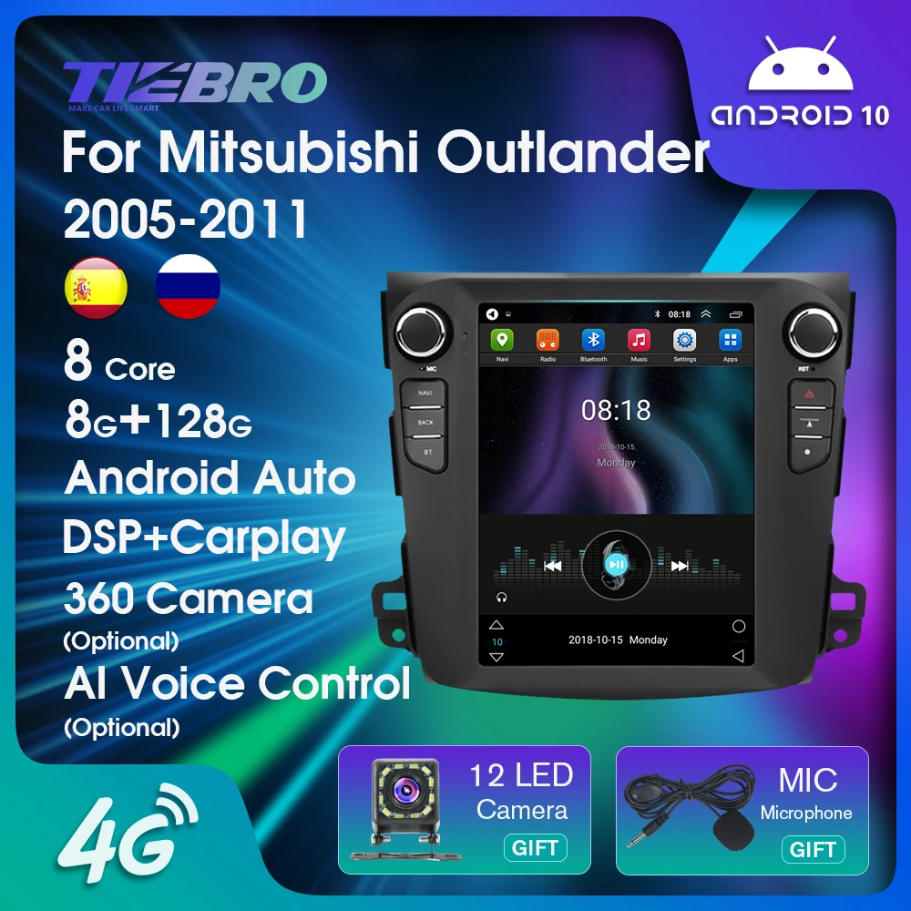 TIEBRO 2Din Car Radio Player For Mitsubishi Outlander Xl 2 2005-2011 Tesla Style Citroen C-Crosser 2007-2013 Audio DSP |