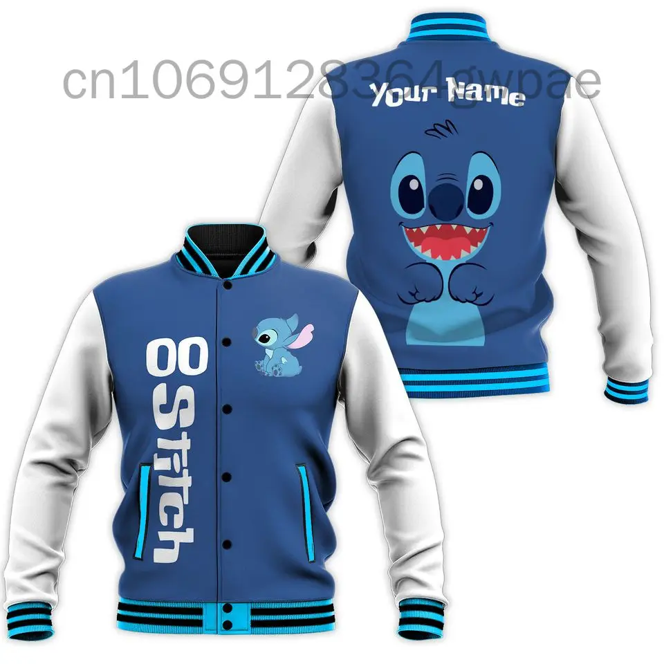 

Бейсбольная куртка Disney Stitch для мужчин и женщин, повседневный свитшот, куртка в стиле хип-хоп, уличная одежда в стиле Харадзюку, свободная куртка-бомбер