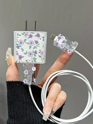 Clear Floral Protective Case for Apple Charger with Bite Protector (PURPLE)