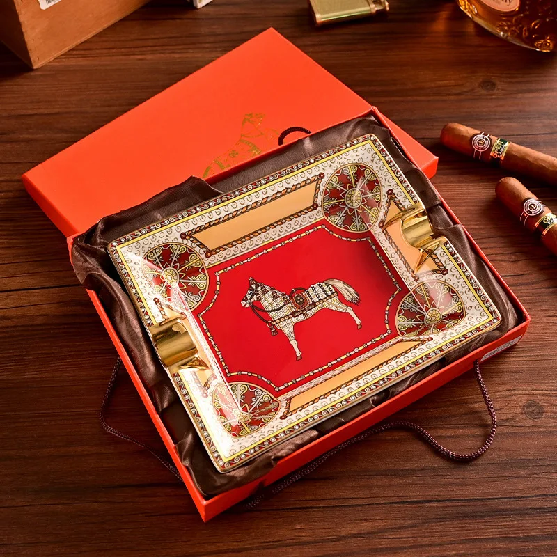 Red Bone China Cigar Ashtray, for Large Caliber Chimney Cigars