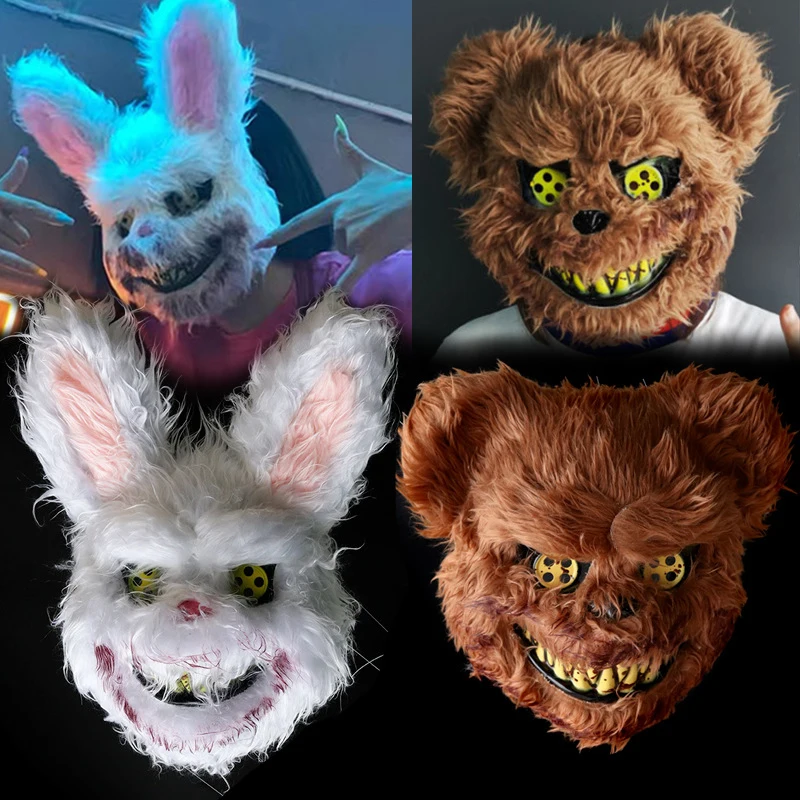Halloween Carnival Bloody Rabbit Plush Bear Masks Holiday Costumes Prop Purge Cosplay Perform Costume Adult Trend Horrible Mask
