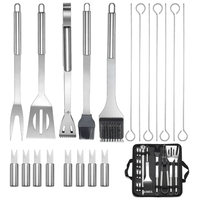 LMETJMA 20Pcs BBQ Grill Tools Set Stainless Steel Heavy Duty Grilling Accessories Kit Grill Utensils Set with Canvas Bag JT49