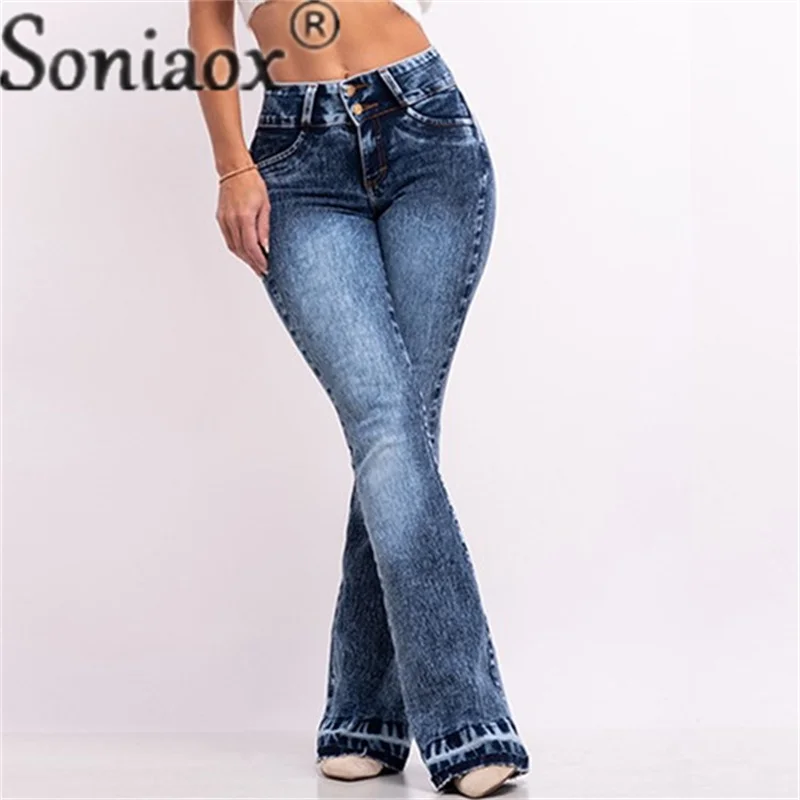 Sexy Slim Buttocks Visible Flared Jeans Ladies Fashion High Waist Stretch Denim Pants Women Commuter Trousers Casual Streetwear