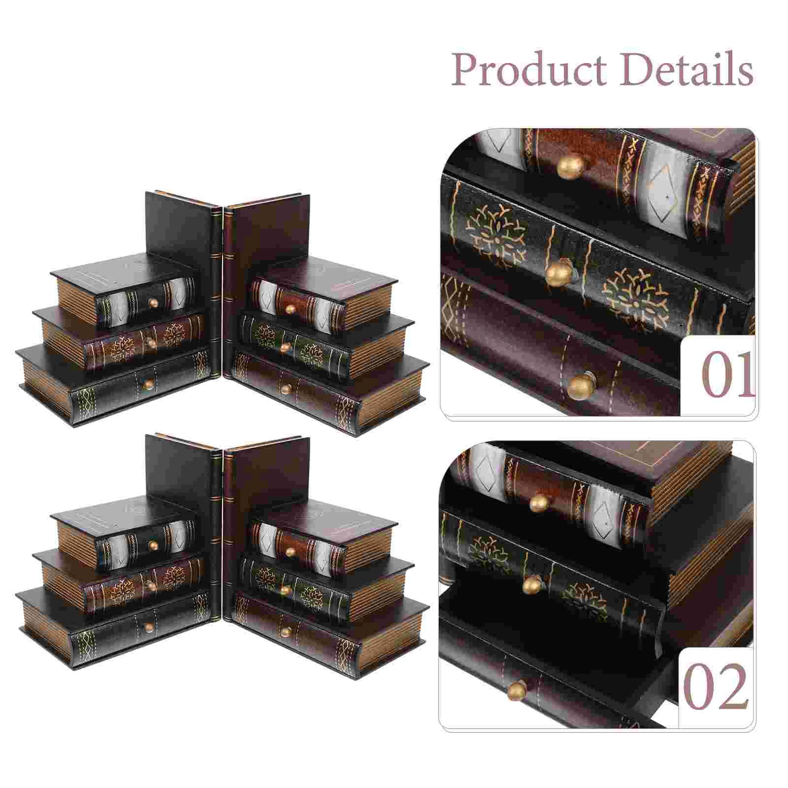 Bookends Tall European Retro Decor Decorative Storage Box Bookcase with Wood Cases