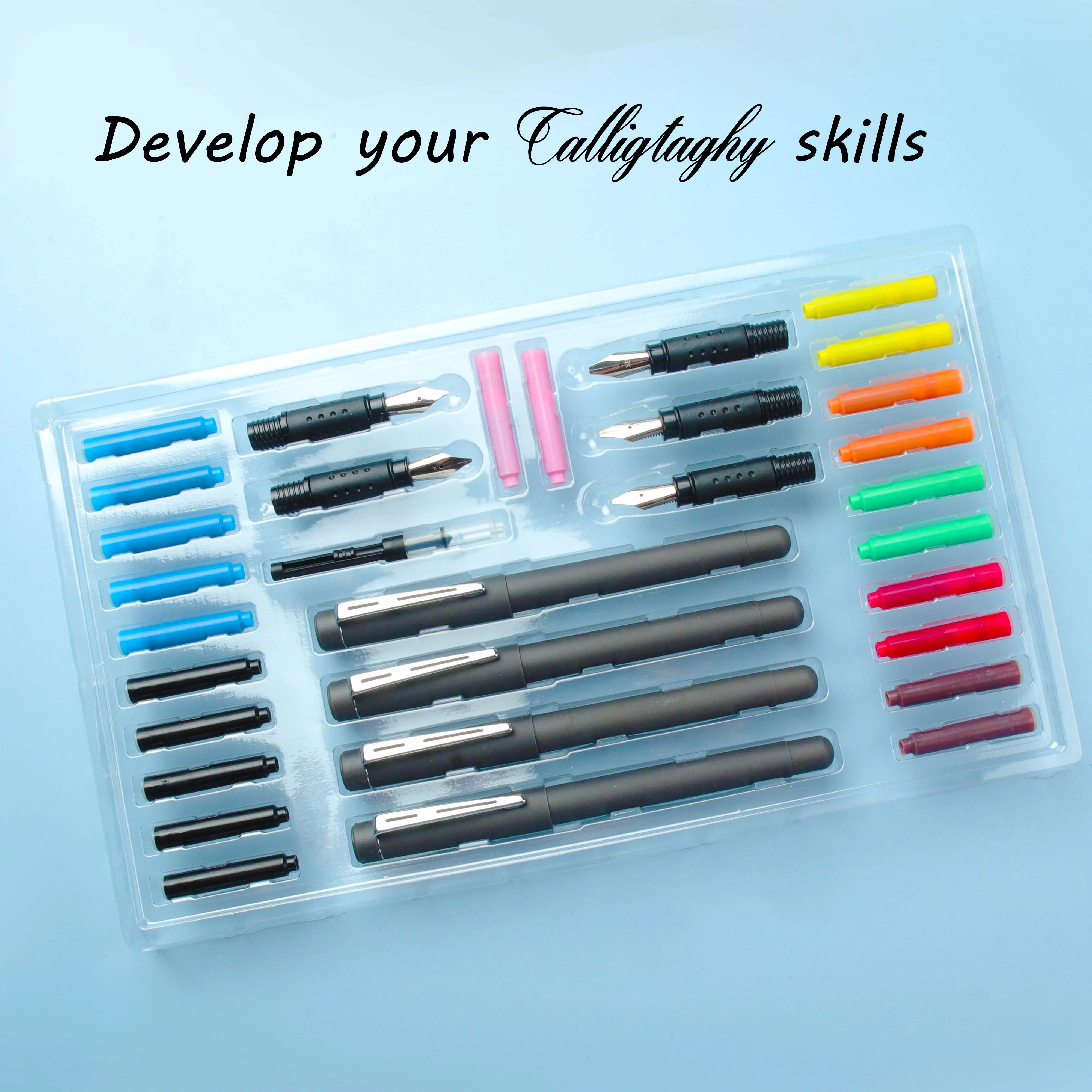 Calligraphy Pen Set 35pcs/Set with Pen Holder Nibs Colorfull Ink Sac Rocker Blotter Comic Art Supplies Statione SeamiArt