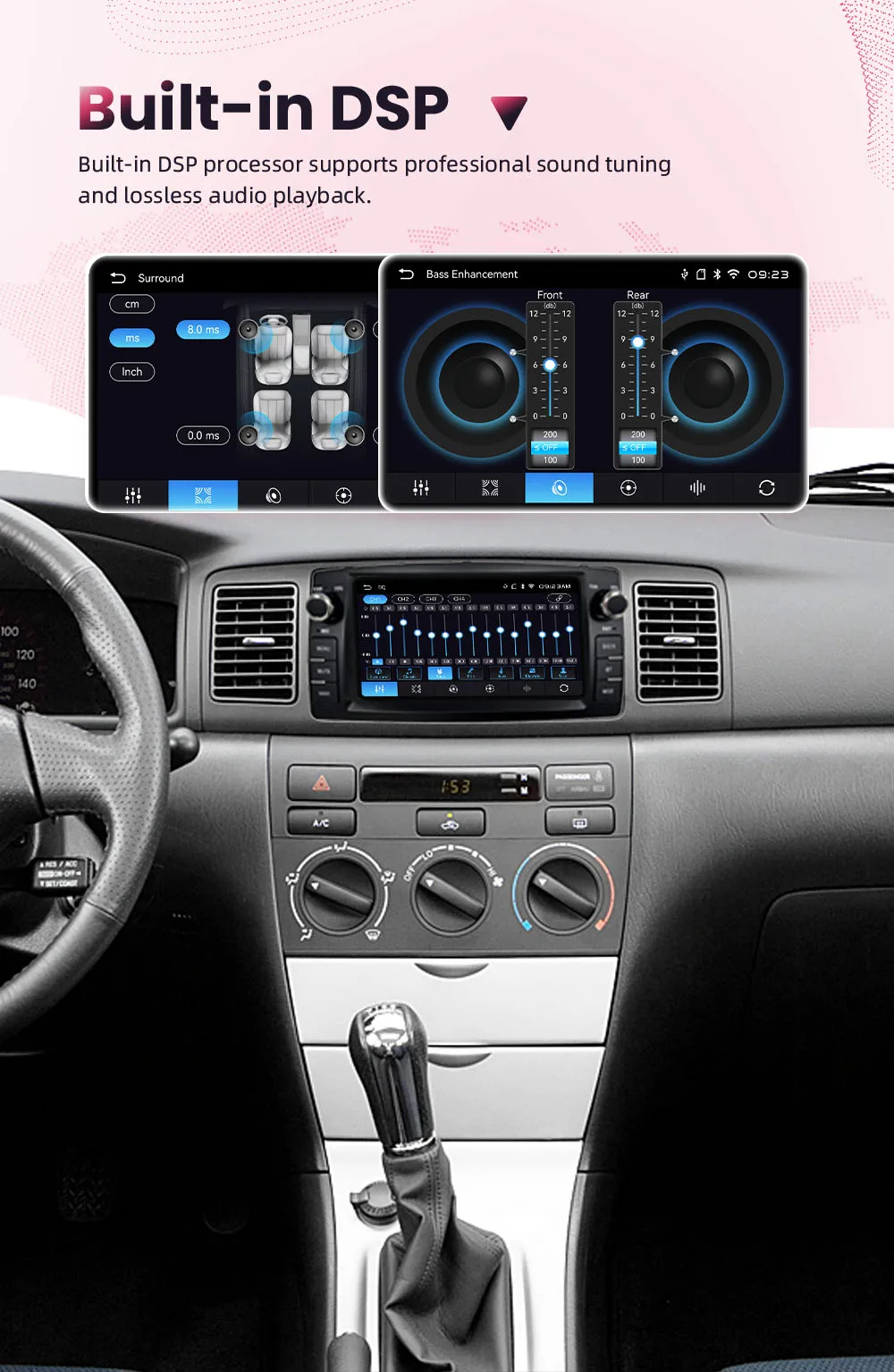 Radio de coche BONROAD de 7 pulgadas para Toyota Corolla altis E120 2000-2006 BYD F3 2006-2013, reproductor multimedia de vídeo para coche con Carplay inalámbrico, pantalla táctil Android, RDS, DSP, Mirrorlink 7