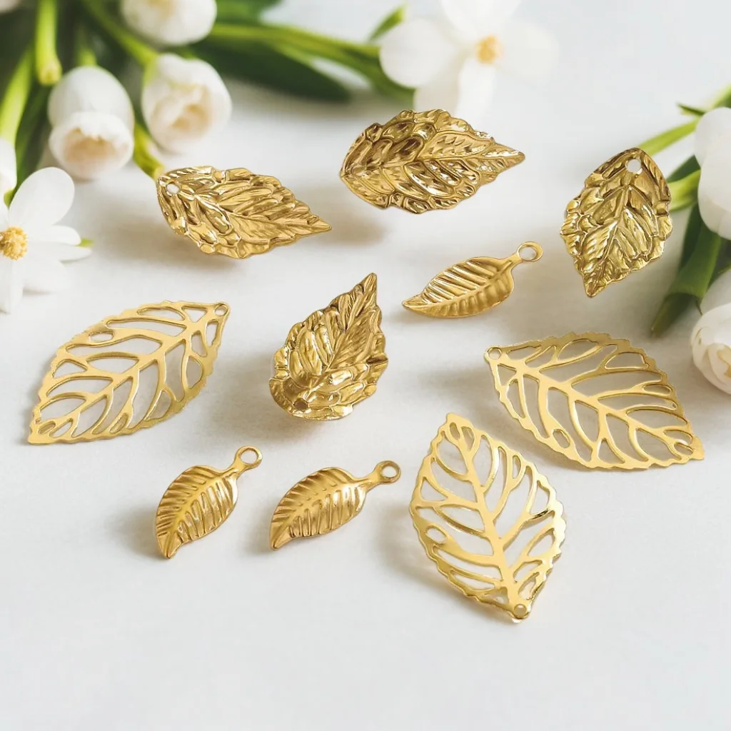 Stainless Steel Fittings Gold Leaves DIY Accessories Pendant Wholesale 1