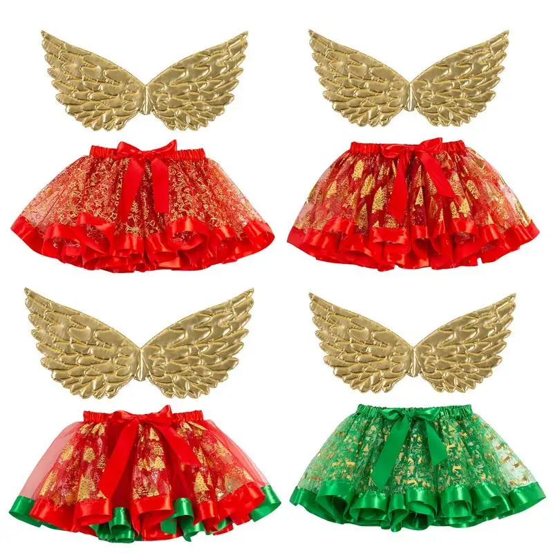 Girls Christmas Tutu Ruffle Gonne Natale Rosso Tutu Ballet Dance Dress Ruffle Gonne Tulle A Strati Con Ali Princess Tutu