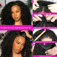 Demi-perruque bouclée birmane 3 en 1, cheveux naturels, sans colle, prête à porter, demi-perruque avec cordon de serrage, demi-perruque 6
