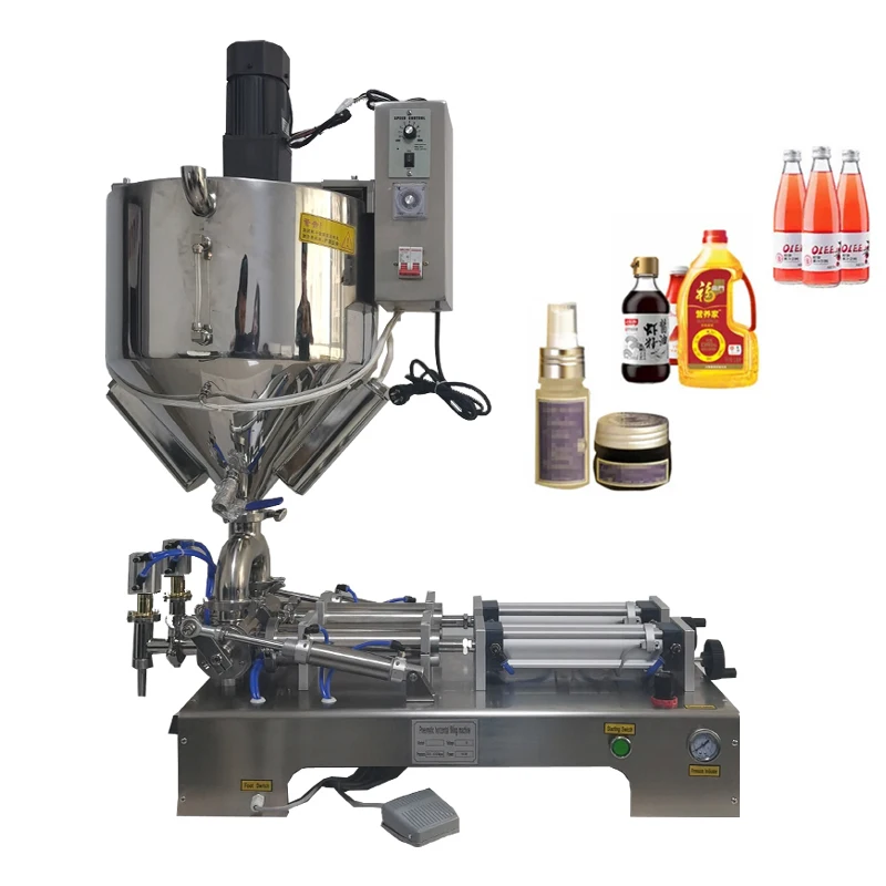 

Double Head Paste Filling Machine With Hopper Heating And Stirring Pneumatic Filling Machine Cream Shampoo Filler 110V 220V