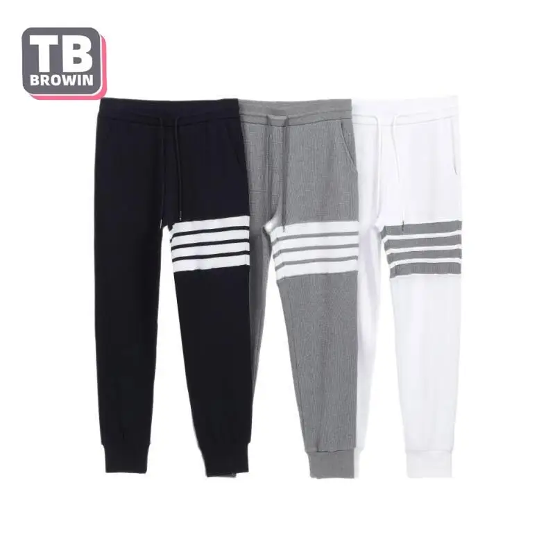 

Men's sweatpants brand Y2K Luxury casual tide spring waffle autumn couple four-bar striped cotton T&B knitted Trousers