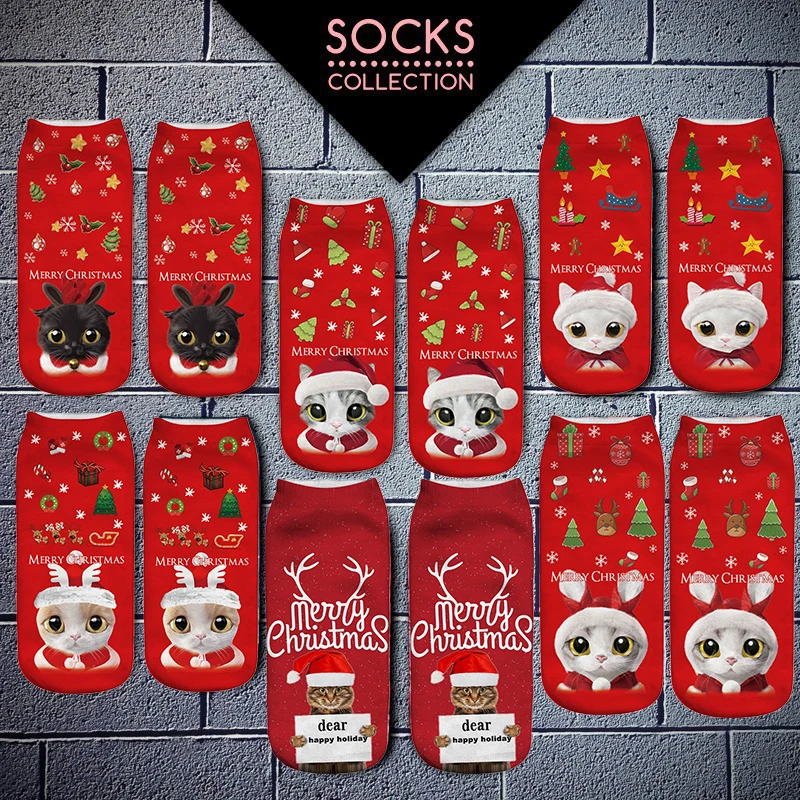 3d Print Christmas Socks Men Women Unisex Funny Elk Snowman Cat Santa
