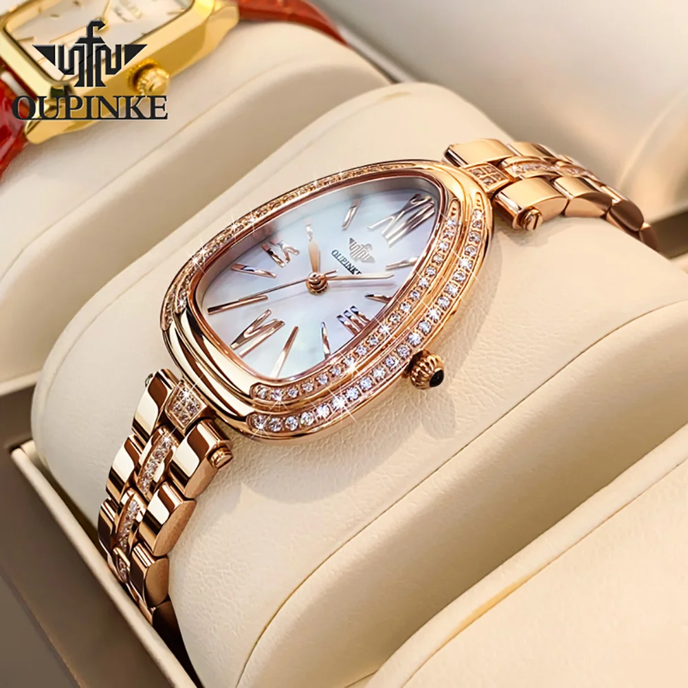 

Роскошные Водонепроницаемые часы OUPINKE 3192 для женщин, швейцарский кварцевый механизм, женские наручные часы, модные наручные часы со стразами и стальным браслетом