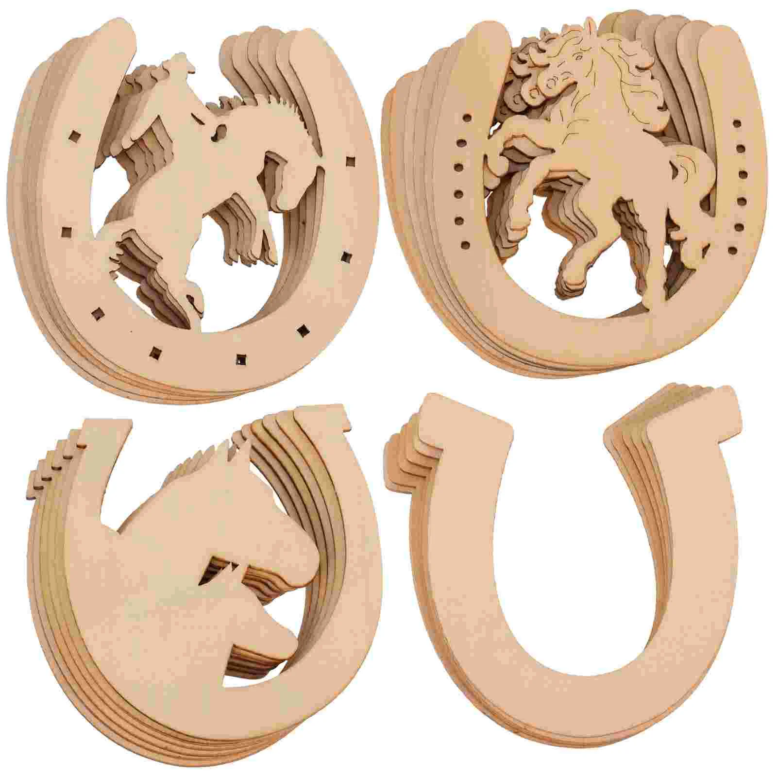 

Wood Slices Horseshoe Design Wood Chips DIY Handmade Graffiti Chip Wooden Hoof Decoration Blank Piece DIY