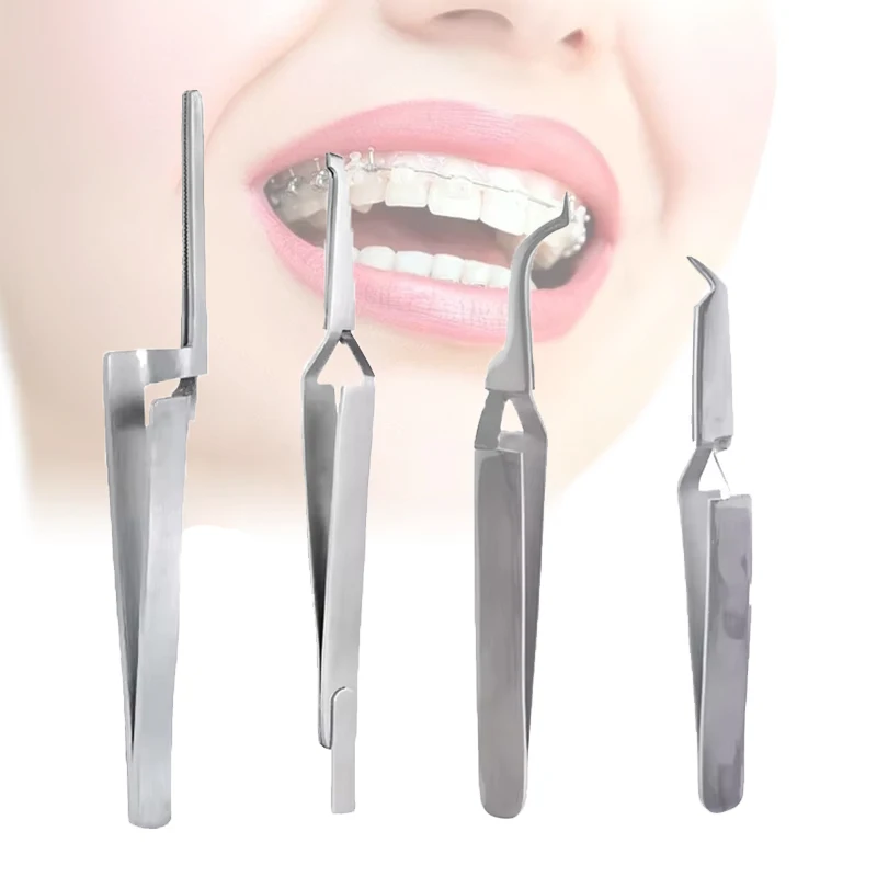 แหนบทันตกรรมระดับพรีเมียมตัววางวงเล็บจัดฟันสำหรับเหล็กจัดฟันหลังท่อผู้ถือทันตแพทย์เครื่องมือผ่าตัดสแตนเลส 1