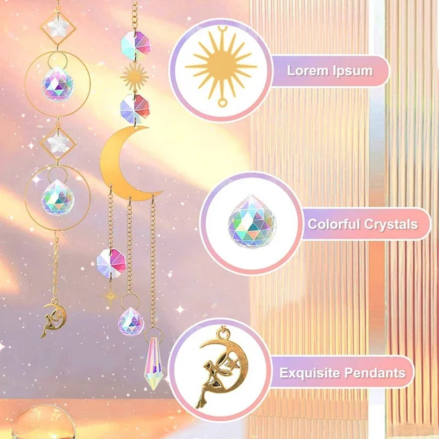 Crystal Windchime Világos Medál Napfogó Diamond Prism Ball Rainbow Chaser Fém Csillár Lógó Üveg Otthoni Kert - Image 5