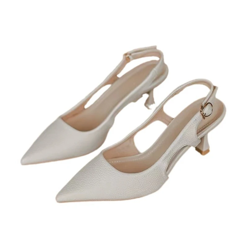 Women Pumps Pointed Toe Sandals Slip on High Heels Sandal Black Sexy Heels Slingbacks Office Lady Shoes Wedding Summer2024