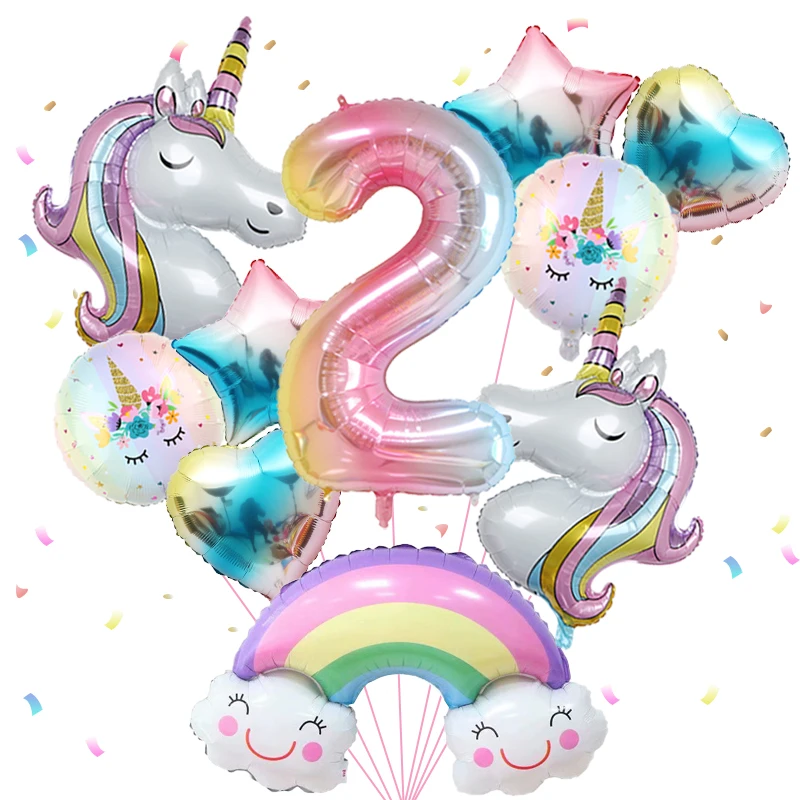 1 Set Regenbogen-Einhorn-Ballon Aluminiumfolien-Ballonset mit Lächelnder Regenbogen-Folie für 1. Geburtstag Neugeborenen-Party Dekorationszubehör – Detail 4