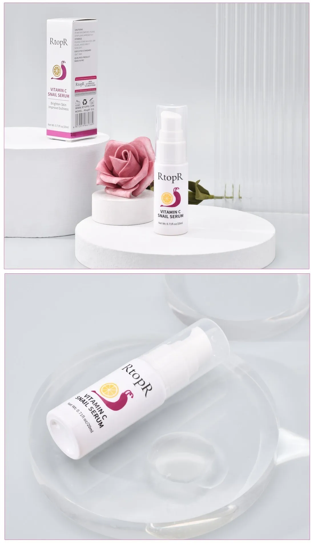 Sérum visage anti-rides raffermissant réparation éclat traitement essence escargot VC collagène riche en vitamine C produits de soins de la peau_voghion.com