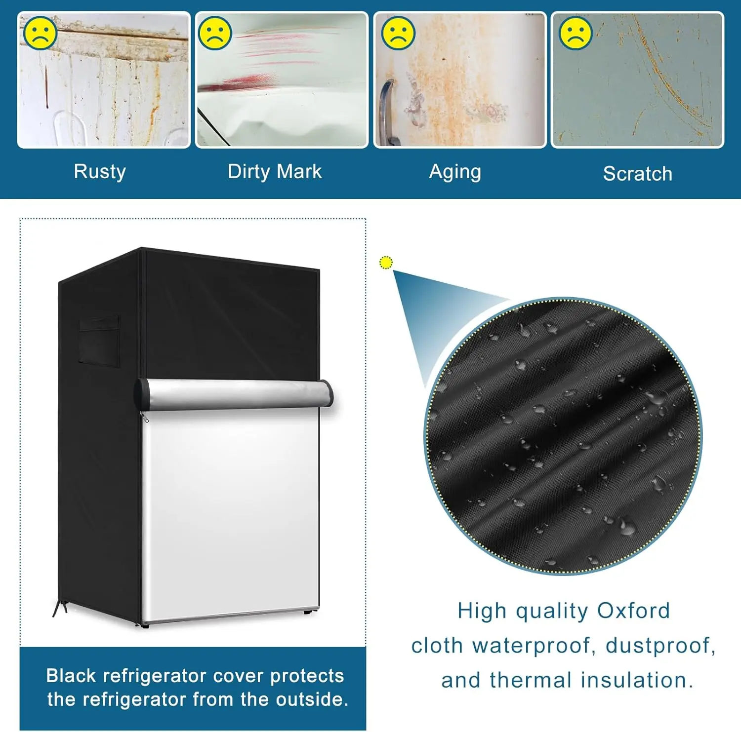 Refrigerator cover, waterproof and dust-proof cover for protecting outdoor, household upright freezers - refrigerated refrigerat 4