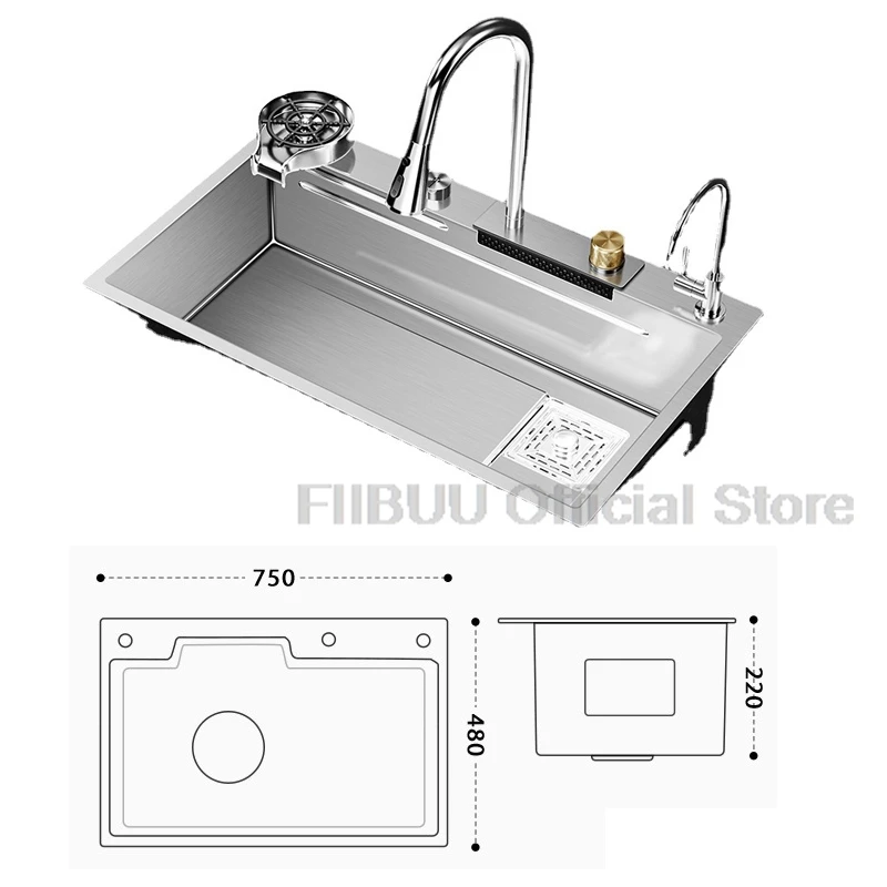 Multifunctional Large Capacity kitchen Sink 304 Stainless Steel Single Bowl Thickened Handmade Basin Multiple With Accessories