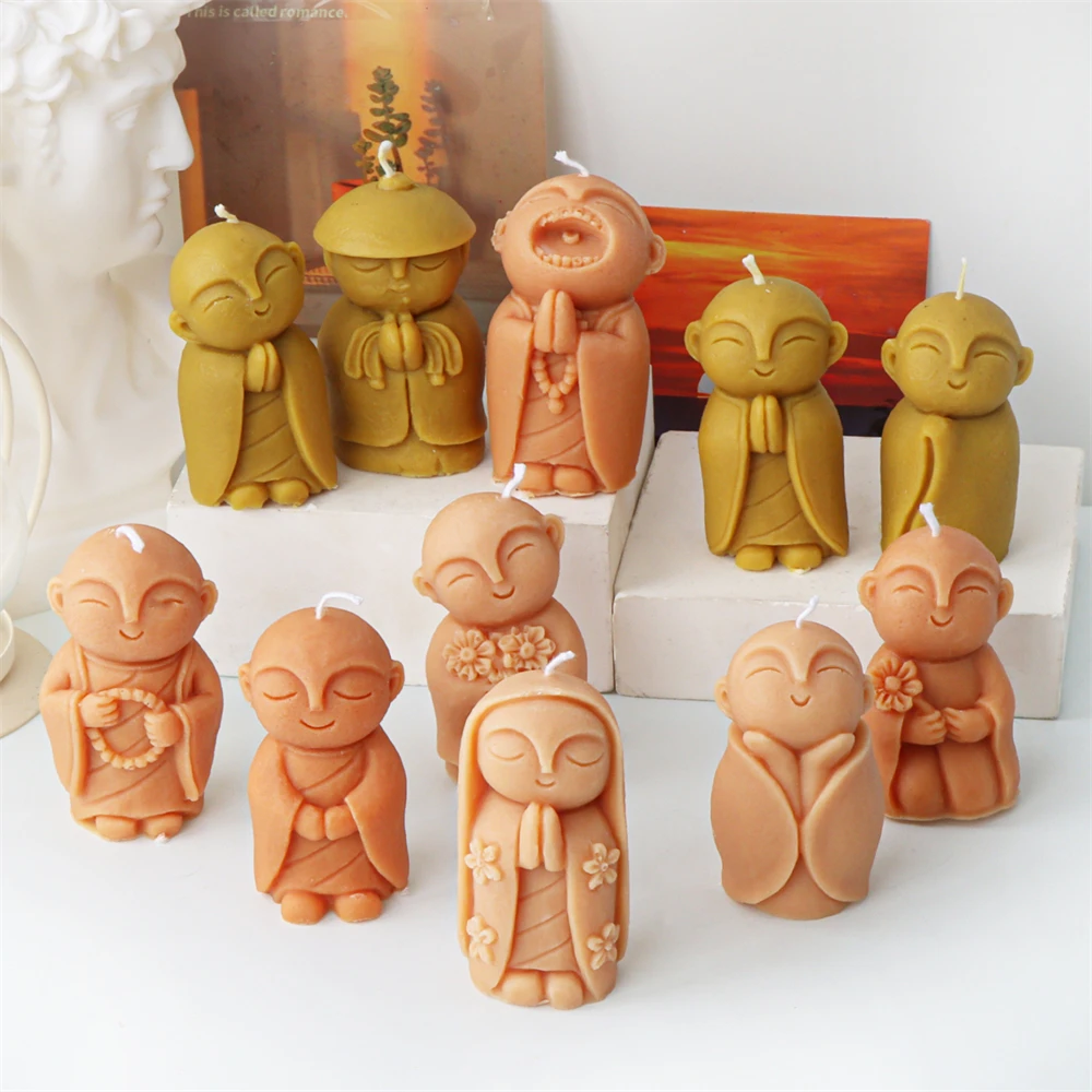 3D Little Monks Candle Silicone Mold Cute Monk Buddha Aromatherapy Plaster Candle Soap Making Mould DIY Ornaments Decoration