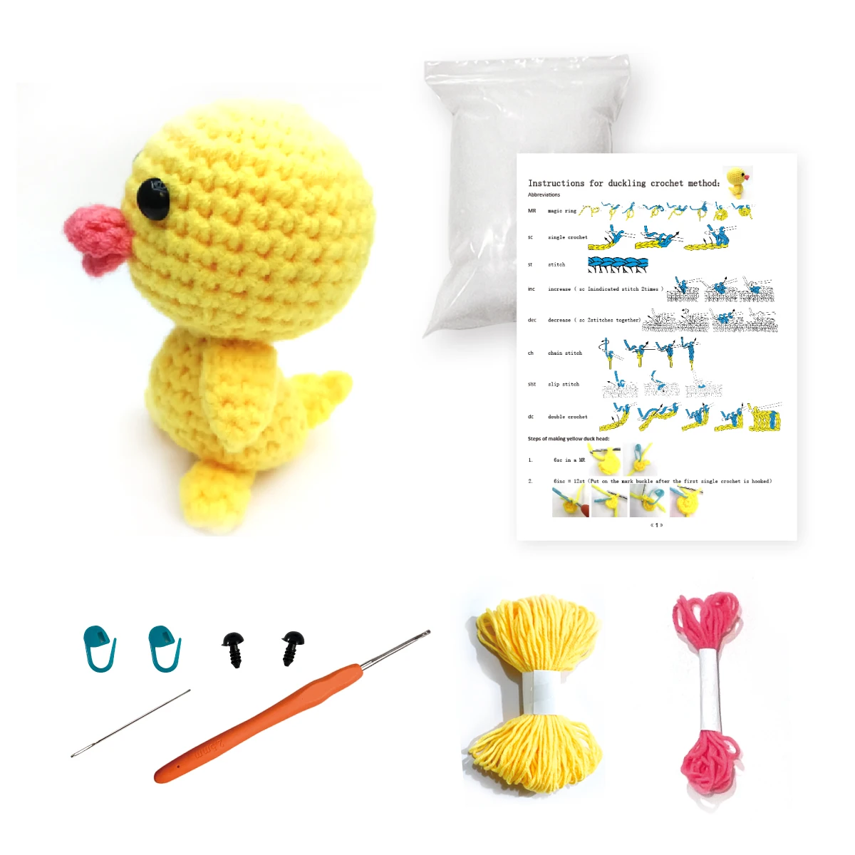 Description Picture 5 of itemHand Crochet DIY Animal Kit For Beginners Knitting Yarn Thread Needles Hooks Knit Tool Plush Doll Tool Material Bag Complete Set