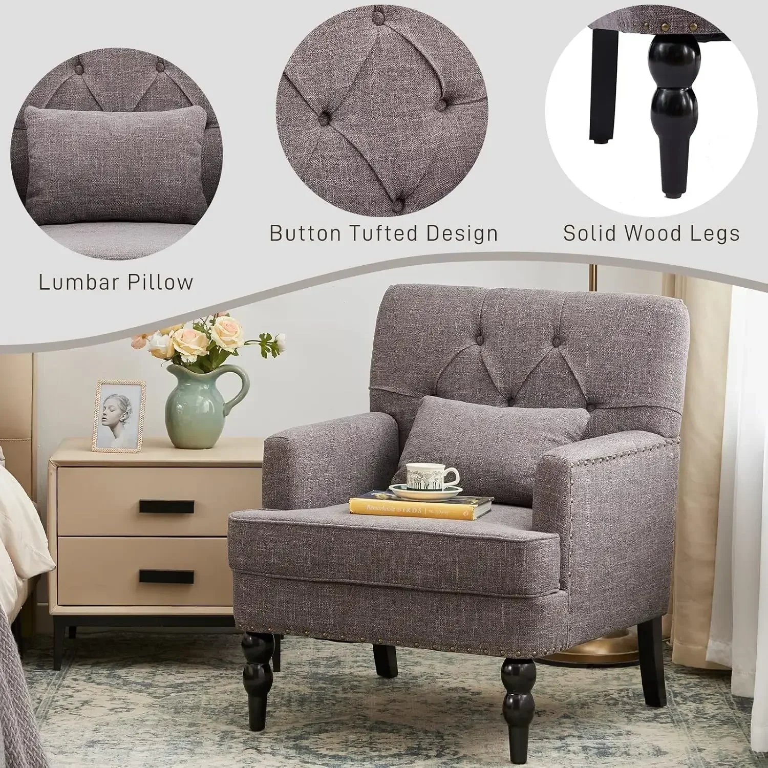 2 – Upholstered Accent Chairs with Lumbar Pillow 4