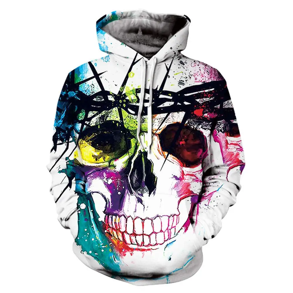 

New Autumn Hip Hop Skull Hoodies 3D Printed Skull Streetwear Pullover Tops Long Sleeve Men Leisure Fashion Winter Sweatshir