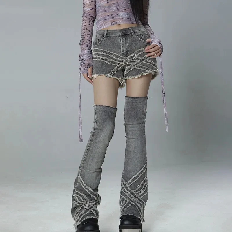 

Irregular Frayed Vintage Wasteland Punk Short Jeans Autumn Grunge Aesthetics Shorts With Leg Sets Cyber Y2k Distressed Shorts