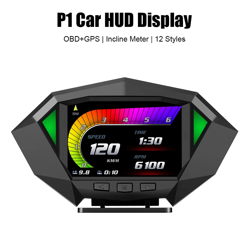 

LEEPEE P1 автомобильный HUD Дисплей Автомобильный цифровой спидометр Наклонный счетчик дисплей вверх OBD2 GPS двойная система наклон измеритель наклона