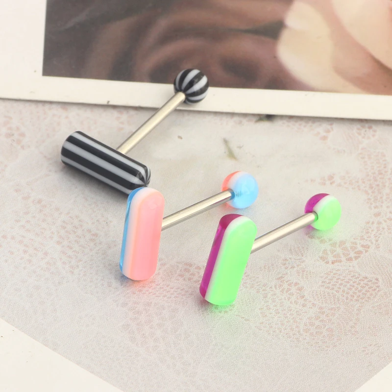 Pill Tongue Ring Barbell 14G Surgical Steel Tongue Rings with Mix-Color Uv Shaped Tongue Piercings Tongue Ring with Ball Piercin