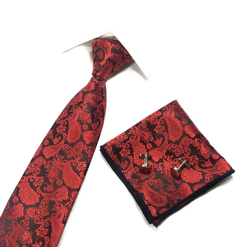 

fashion tie set 3pcs necktie handkerchief cufflinks pocket square polyester ties 9cm wide