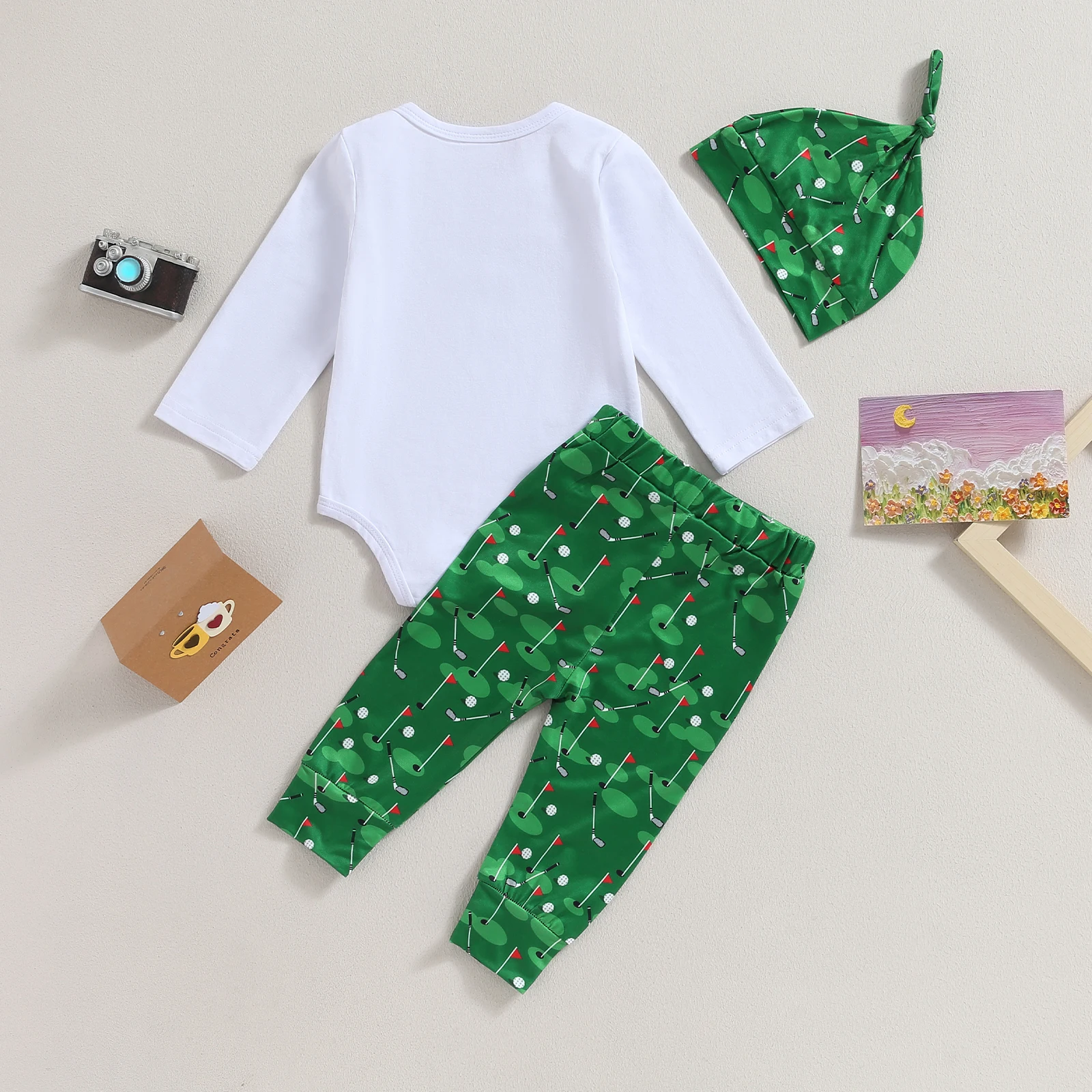 3PCS Baby Romper & Green Pants Set 2