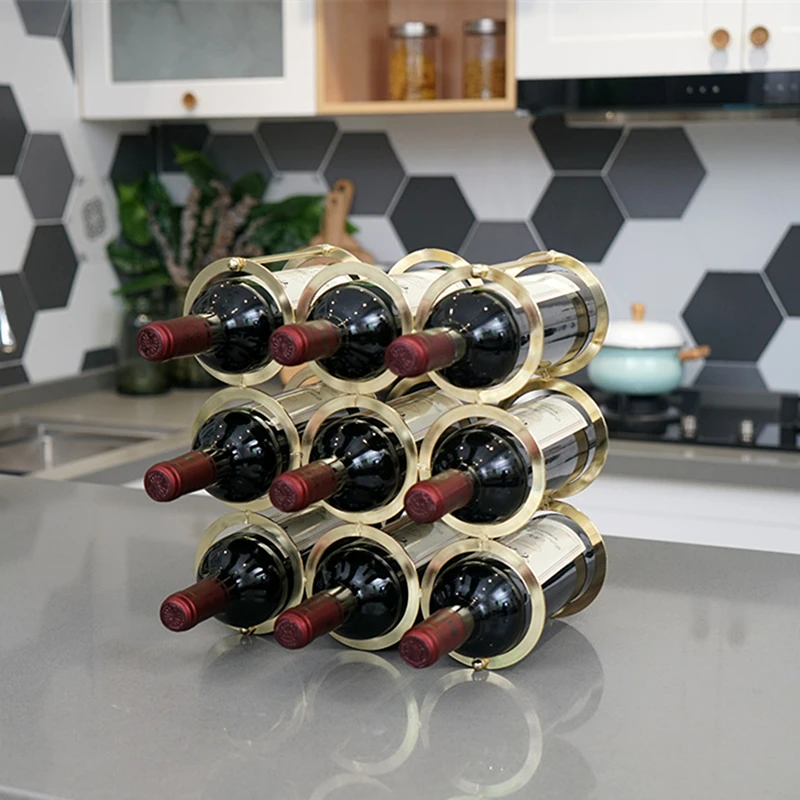 

Metal Red Wine Bottle Storage Rack,Gold Kitchen Drinkware Accessories Holder,Tools Bottles Organizer Container