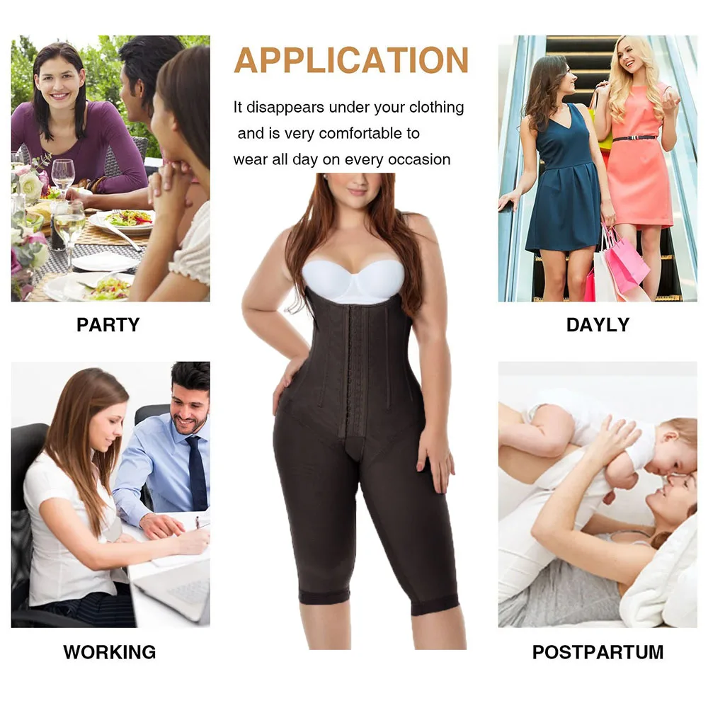 Women High Compression Three-Breasted Hook-Eye Shapewear Waist Trainer Abdomen Control Sexy Butt Lifter Bodysuit